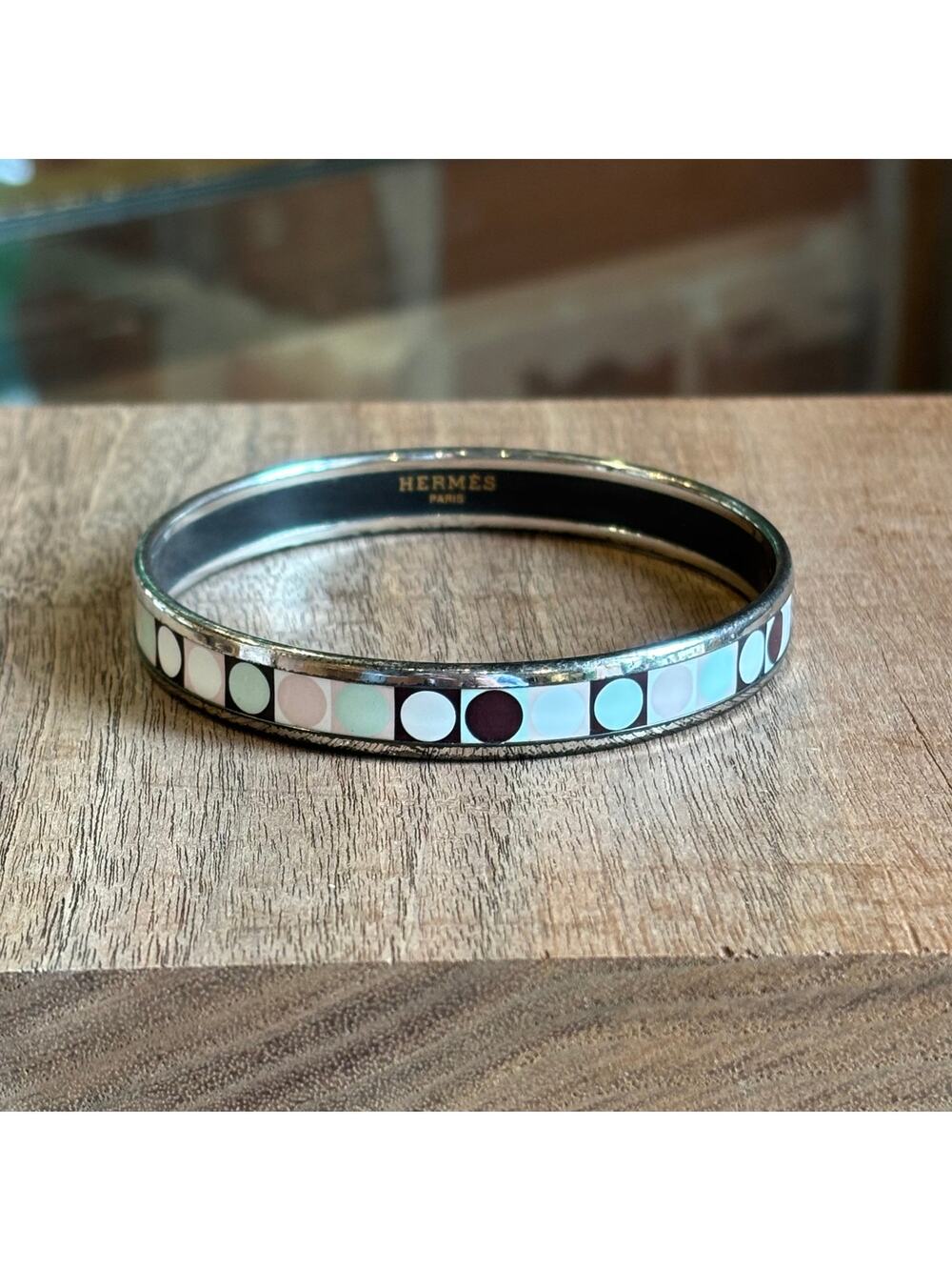 HERMES Narrow Enamel Dots and Squares Bangle